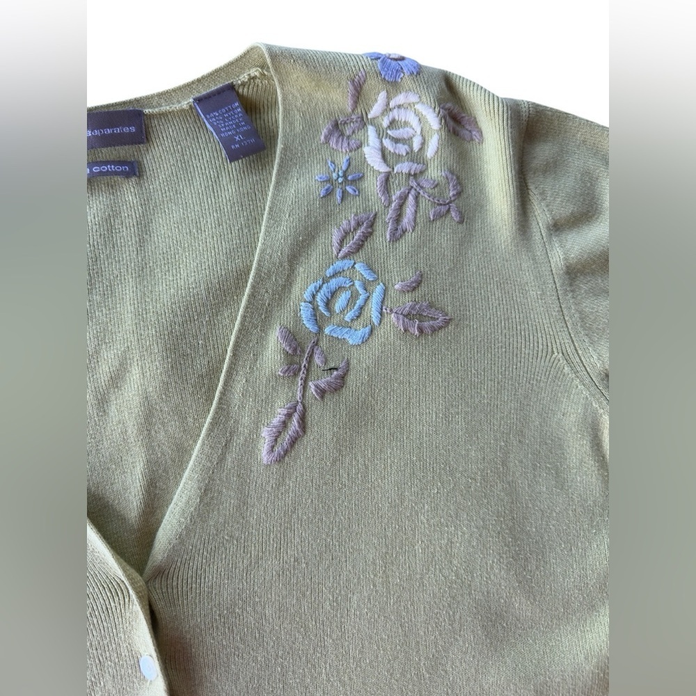 Vintage Valerie Steven’s Green Cotton Embroidered Floral Cardigan XL Cottagecore - Picture 8 of 8